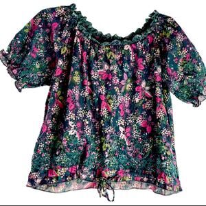Jennifer & Grace Cropped Floral Peasant Puff Sleeve Boho Top Women's Size M NWOT